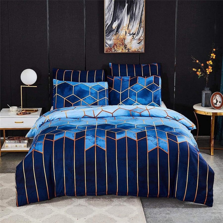 3-Piece Duvet Cover Set in Microfiber with Double-Sided Geometric Space Design – Queen Size Bed Covers for Stylish Bedrooms