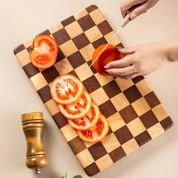 Acacia Wood Cutting Board with Chess-Inspired Design – Durable Butcher Block for Chopping and Serving