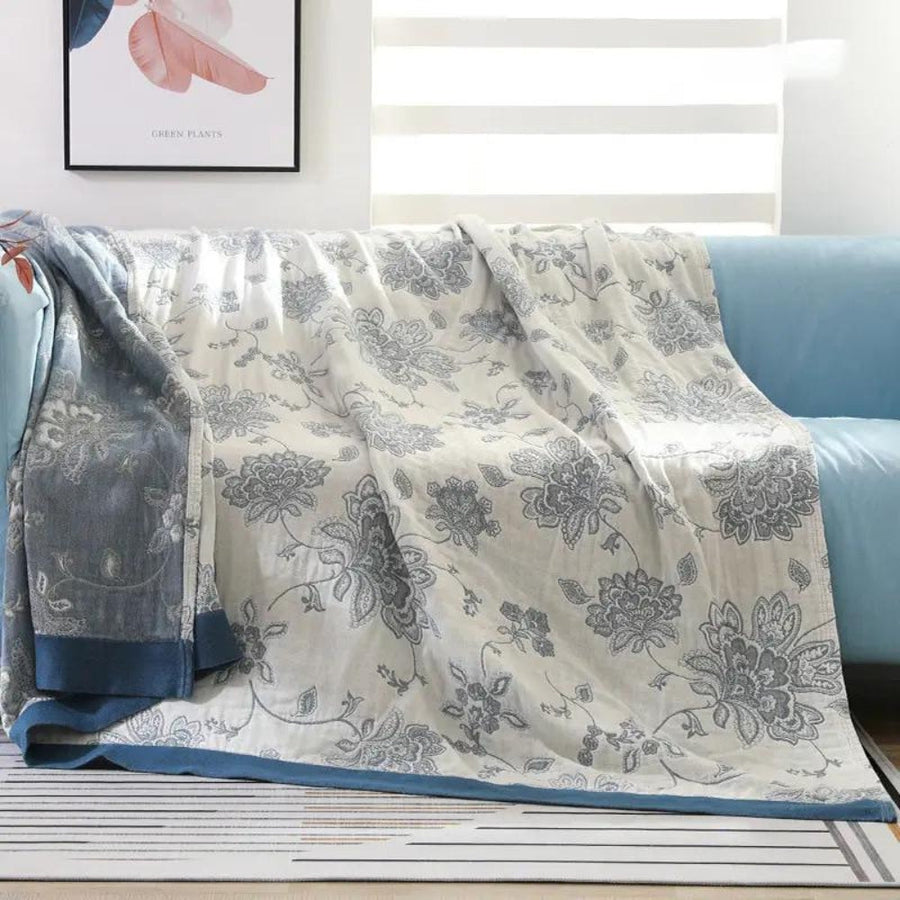 Floral Comfort Blanket, 100% Cotton Five-Layer Gauze Design for Year-Round Use, Lightweight & Breathable