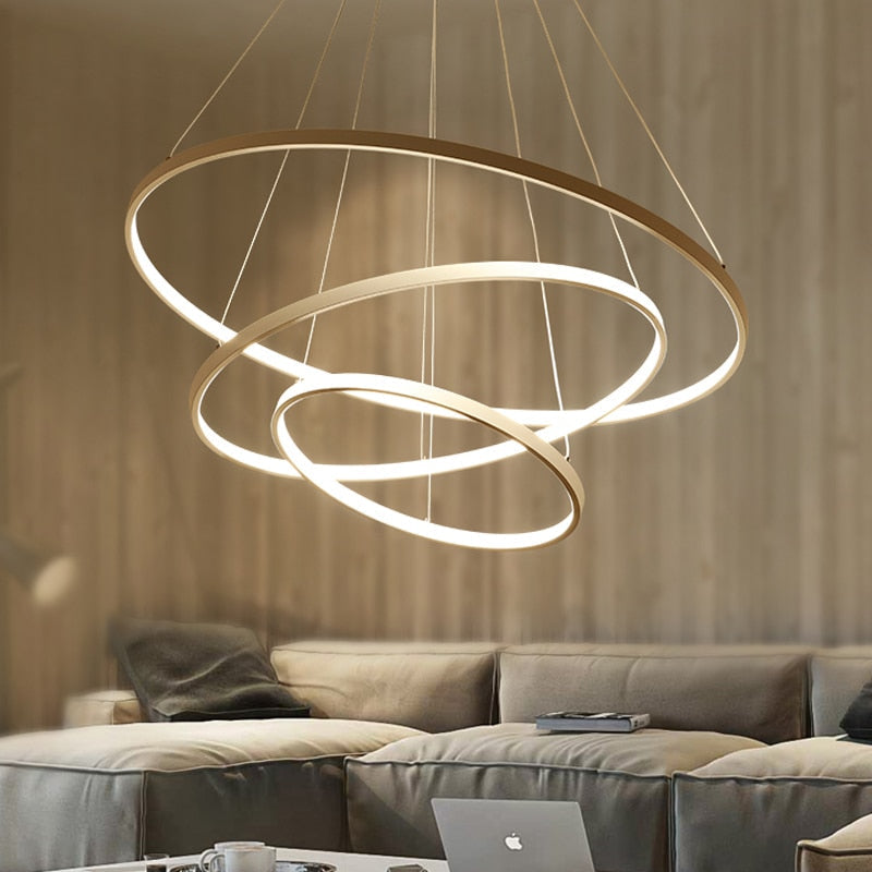 Halo Ring Chandelier – Modern LED Ceiling Light, Gold or Silver, Single or Multi-Ring for Dining Room & Living Room