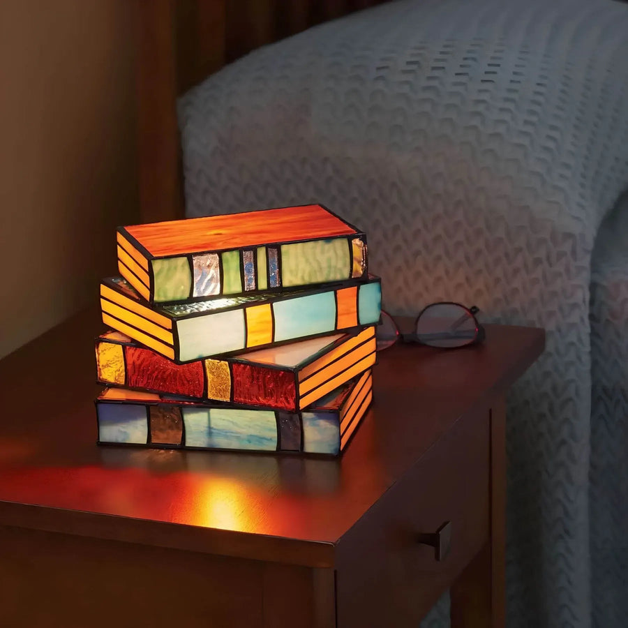 Handcrafted Stained Glass Book Lamp – Unique Vintage Table Lamp with Warm Ambient Glow for Book Lovers