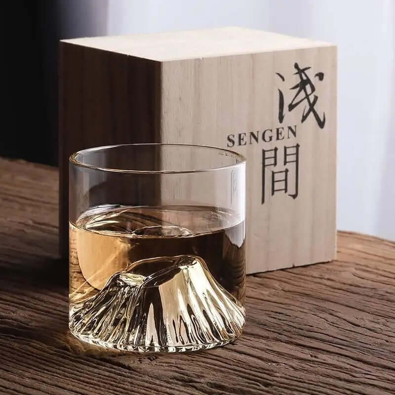 Handmade Mount Fuji Whiskey Glass, Heat-Resistant Japanese Design, 200ml Capacity, EDO Craftsmanship, Elegant Gift Box Included