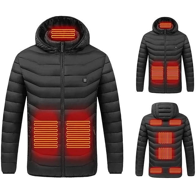 Heated Puffer Jacket with 9 Heating Zones, Quilted Design and Integrated Hood – Lightweight Warm Winter Coat