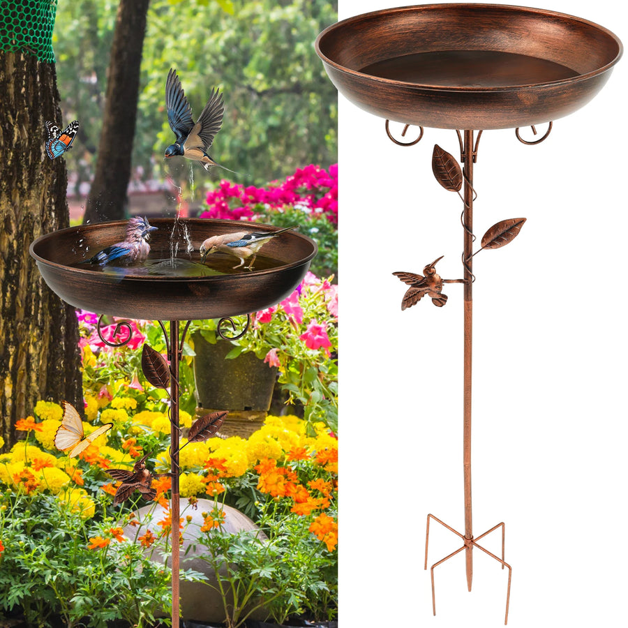 Iron Bird Bath with 30 cm Diameter Bowl – Durable Outdoor Feeding and Watering Bowl for Garden Decor