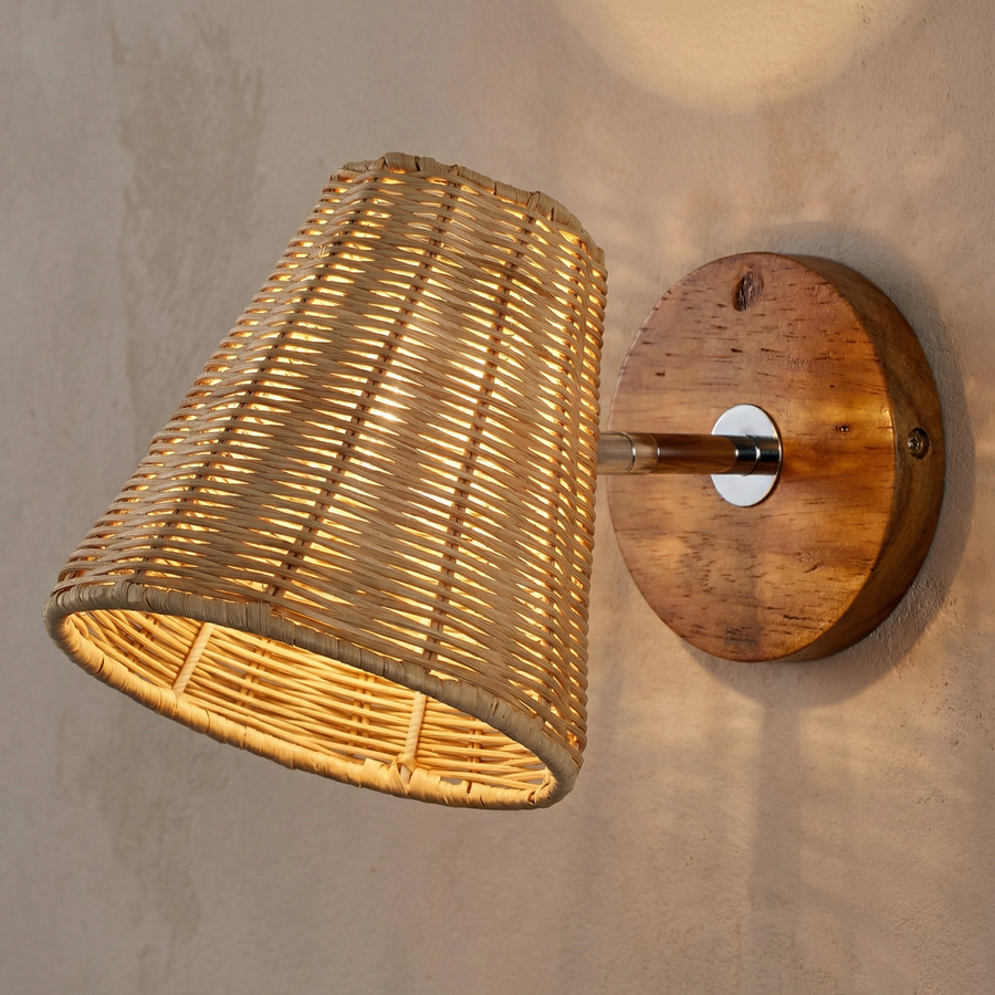 Japanese Rattan Wall Lamp – Wabi-Sabi Natural Texture, Nordic Boho Wall Sconce