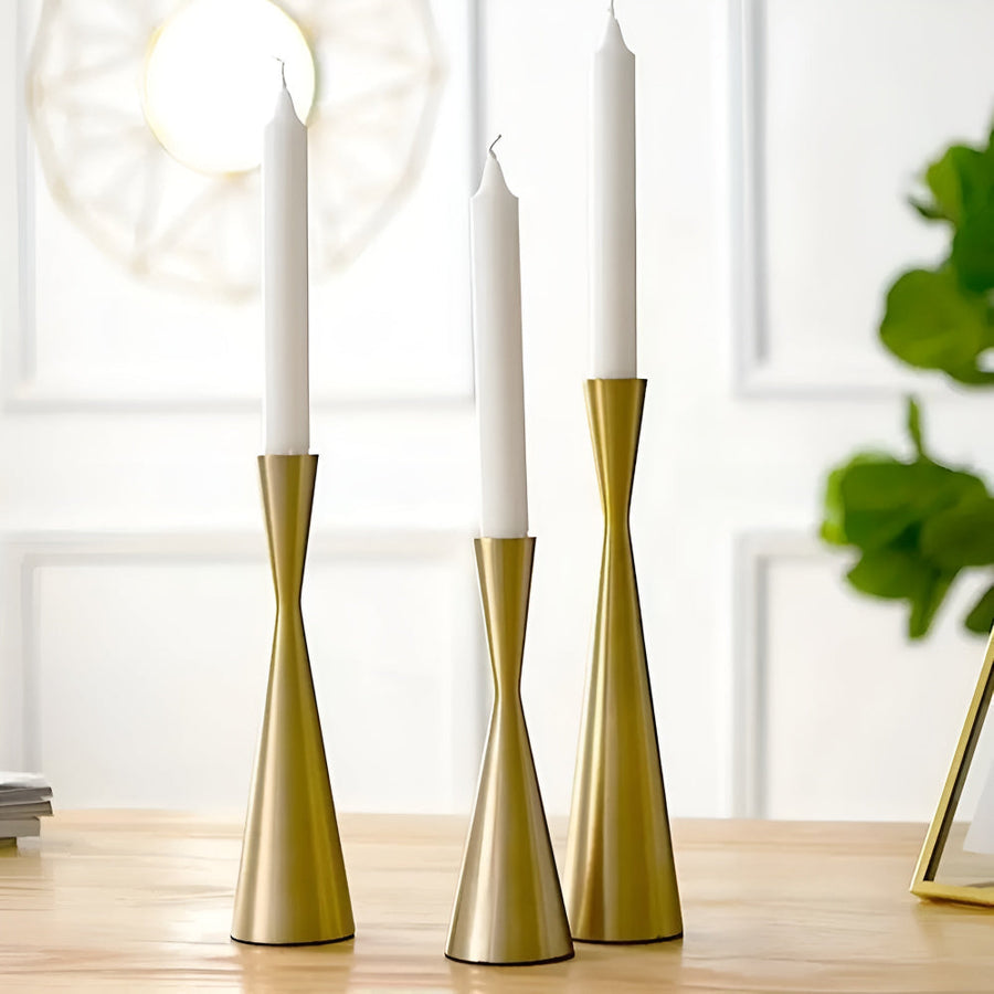Nordic Brass Waist Candlestick Holder Set of 3 - Durable Iron with Lacquer Finish for Elegant Home Decor