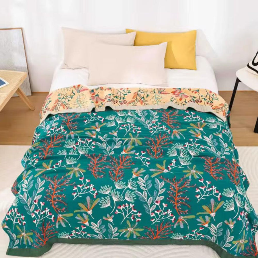 Organic Cotton Wildflower Whisper Blanket – 4-Layer Gauze for Softness and Warmth, Lightweight and Skin-Friendly for Indoor/Outdoor Use