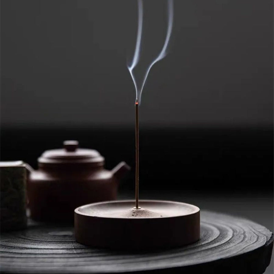 Round Wooden Incense Stick Holder with Ash Catcher – Natural Wood Design for Home and Office Use