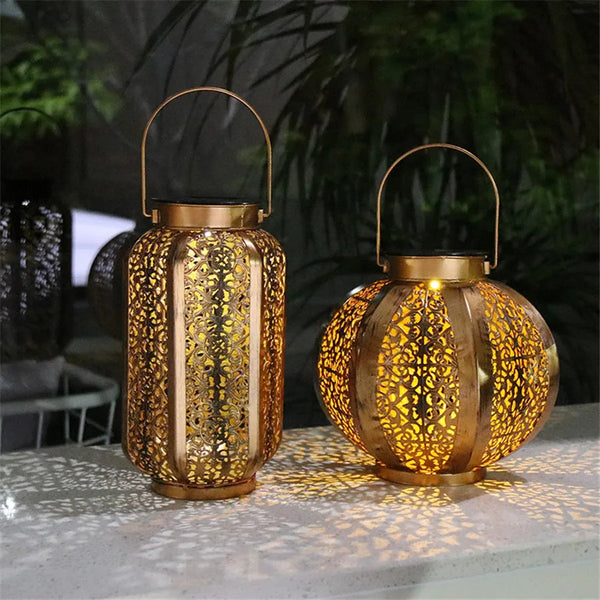 Solar Art Deco Outdoor Lantern with Dusk-to-Dawn Sensor – Waterproof Solar Lantern Lights for Garden and Patio