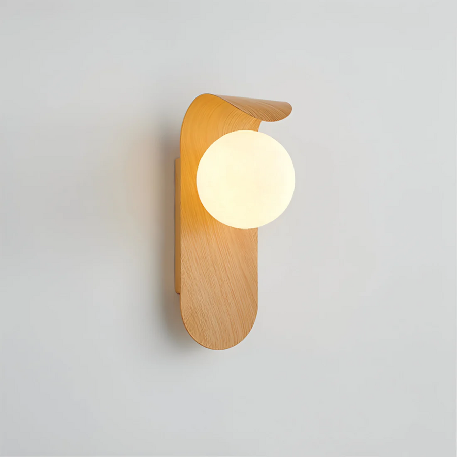 Wood-Effect Spherical LED Wall Sconce – Nordic Japandi, Warm White or Tri-Color Changing
