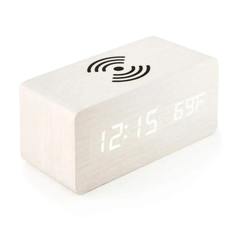 Wooden Digital Alarm Clock | Wireless Charging & Voice Activation for Modern Convenience 0
