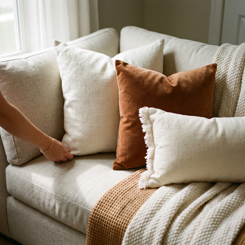 How to Style Throw Pillows on a Sofa: The 3-Rule Stylist Formula