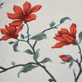 Side angle of vintage floral chenille couch throw showing drape and coverage on a double-seat sofa