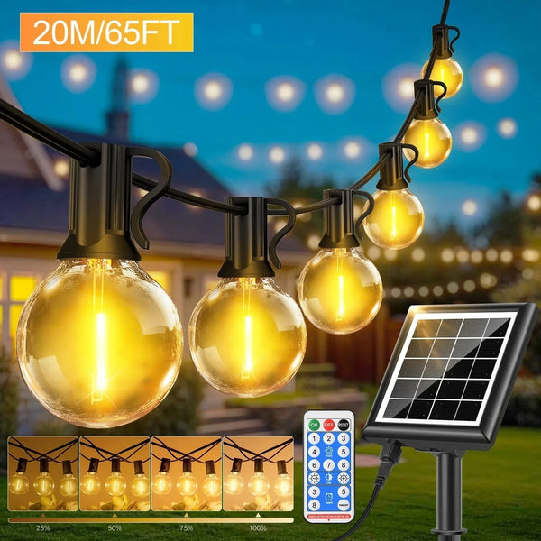 20m Solar String Lights with Remote Control, Adjustable Brightness, Waterproof Fairy Lights for Outdoor Use