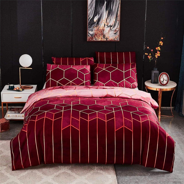 3-Piece Duvet Cover Set in Microfiber with Double-Sided Geometric Space Design – Queen Size Bed Covers for Stylish Bedrooms