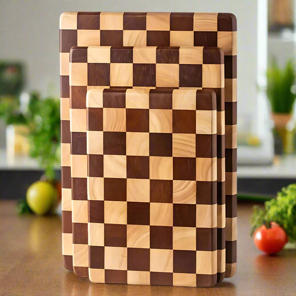 Acacia Wood Cutting Board with Chess-Inspired Design – Durable Butcher Block for Chopping and Serving