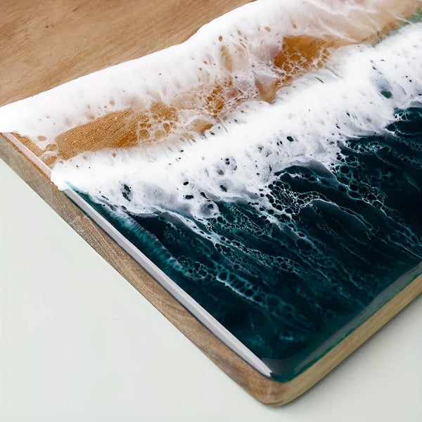 Acacia Wood Cutting Board with Ocean Resin Art – Unique Handcrafted Kitchen Decor for Chopping and Serving