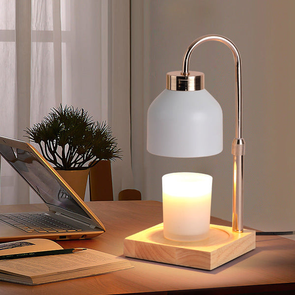 Adjustable Candle Warmer Lamp with Solid Wood Base and 50W Halogen Bulb – Versatile Wax Melt Warmer with Timer and Brightness Settings