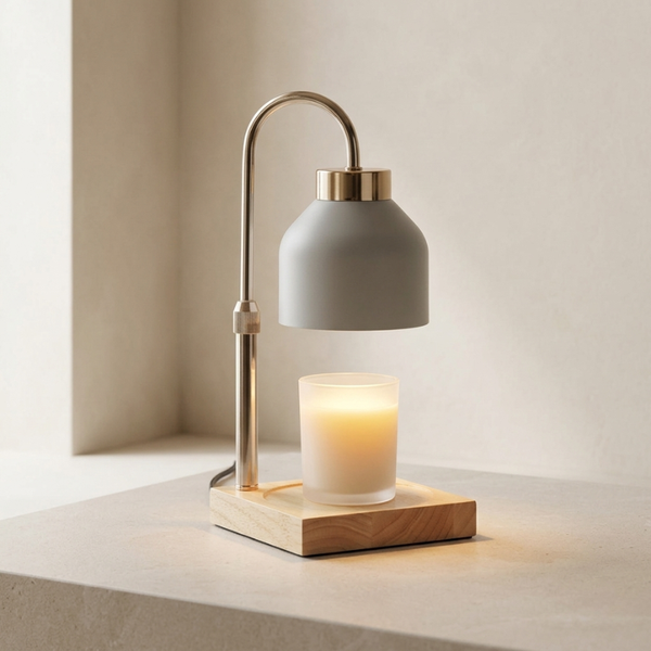 Adjustable Candle Warmer Lamp with Solid Wood Base and 50W Halogen Bulb – Versatile Wax Melt Warmer with Timer and Brightness Settings