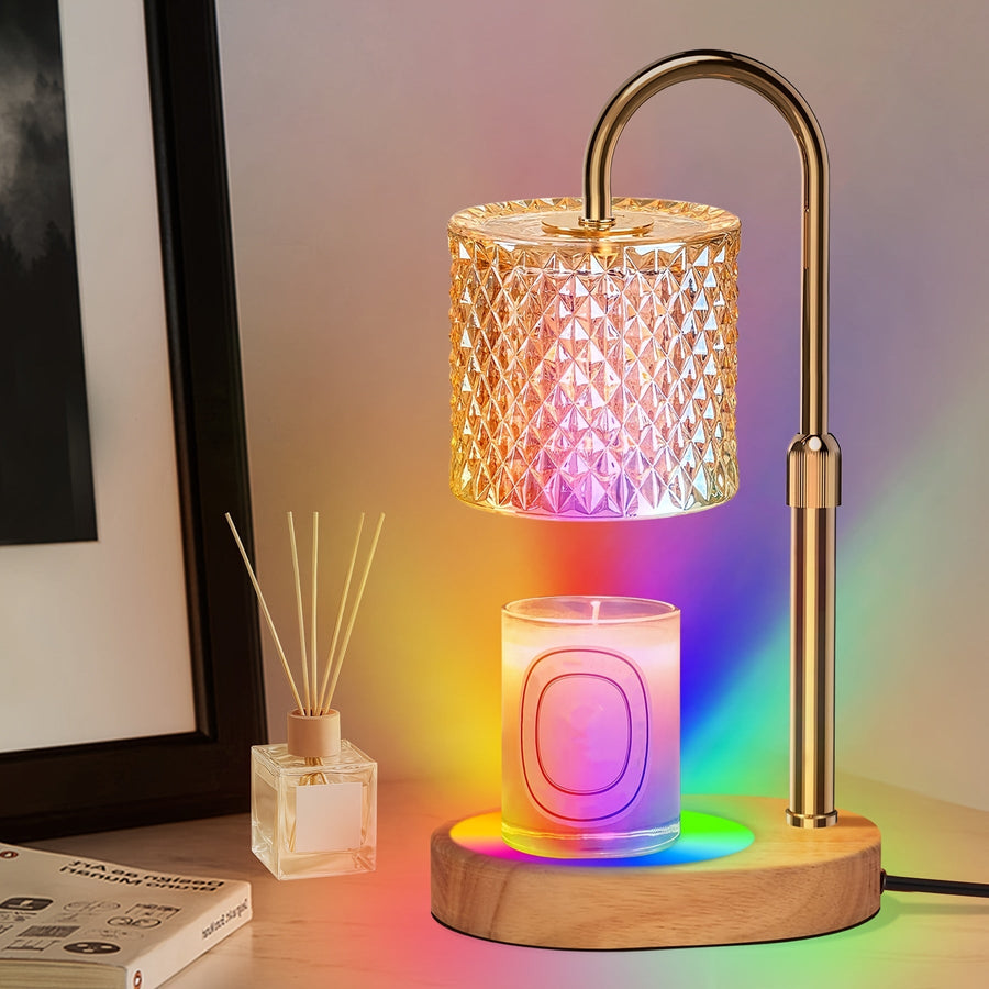 Adjustable Flameless Candle Warmer Lamp with Timer and RGB Lighting – Dimmable Heat Control for Scented Jar Candles