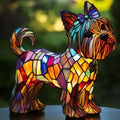 Art Deco Stained Glass Table Lamp with Dog Design – USB Powered Bedside and Bedroom Lamp for Unique Home Decor