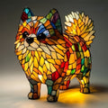 Art Deco Stained Glass Table Lamp with Dog Design – USB Powered Bedside and Bedroom Lamp for Unique Home Decor