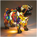 Art Deco Stained Glass Table Lamp with Dog Design – USB Powered Bedside and Bedroom Lamp for Unique Home Decor