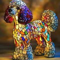 Art Deco Stained Glass Table Lamp with Dog Design – USB Powered Bedside and Bedroom Lamp for Unique Home Decor