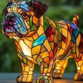 Art Deco Stained Glass Table Lamp with Dog Design – USB Powered Bedside and Bedroom Lamp for Unique Home Decor