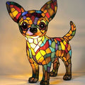 Art Deco Stained Glass Table Lamp with Dog Design – USB Powered Bedside and Bedroom Lamp for Unique Home Decor