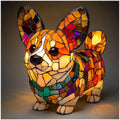 Art Deco Stained Glass Table Lamp with Dog Design – USB Powered Bedside and Bedroom Lamp for Unique Home Decor