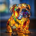 Art Deco Stained Glass Table Lamp with Dog Design – USB Powered Bedside and Bedroom Lamp for Unique Home Decor