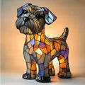 Art Deco Stained Glass Table Lamp with Dog Design – USB Powered Bedside and Bedroom Lamp for Unique Home Decor
