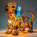 Art Deco Stained Glass Table Lamp with Dog Design – USB Powered Bedside and Bedroom Lamp for Unique Home Decor
