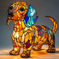 Art Nouveau Stained Resin Table Lamp for Living Room or Bedroom – Handcrafted Cat and Dog Design with USB Plug
