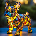 Art Nouveau Stained Resin Table Lamp for Living Room or Bedroom – Handcrafted Cat and Dog Design with USB Plug