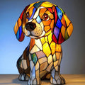 Art Nouveau Stained Resin Table Lamp for Living Room or Bedroom – Handcrafted Cat and Dog Design with USB Plug