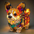 Art Nouveau Stained Resin Table Lamp for Living Room or Bedroom – Handcrafted Cat and Dog Design with USB Plug