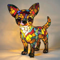 Art Nouveau Stained Resin Table Lamp for Living Room or Bedroom – Handcrafted Cat and Dog Design with USB Plug