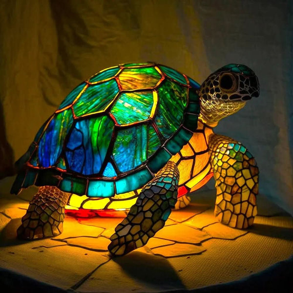 Art Nouveau Stained Resin Table Lamp with Wolf Design – Colorful Decorative Nightstand Lamp for Living Room and Bedroom