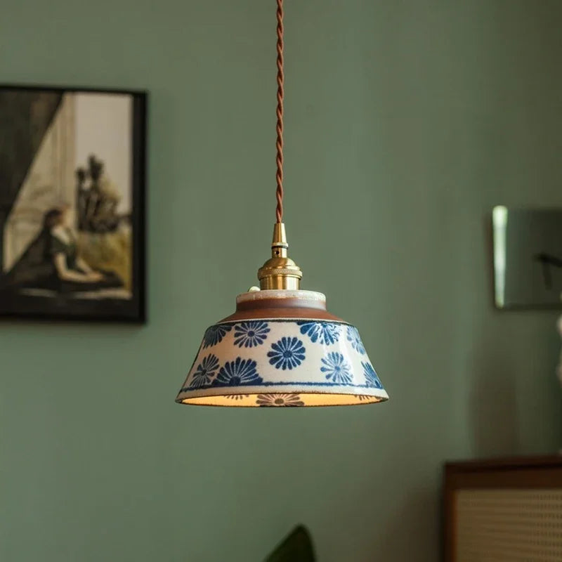 Artisan Lighting | Kitchen Pendant Lighting with Hand-Painted Ceramic Shade | Unique Floral Design for Elegant Ambiance 0