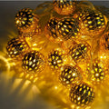 Battery Operated LED Moroccan Fairy Lights – 10ft Gold Globe String Lights for Indoor and Outdoor Party Decor