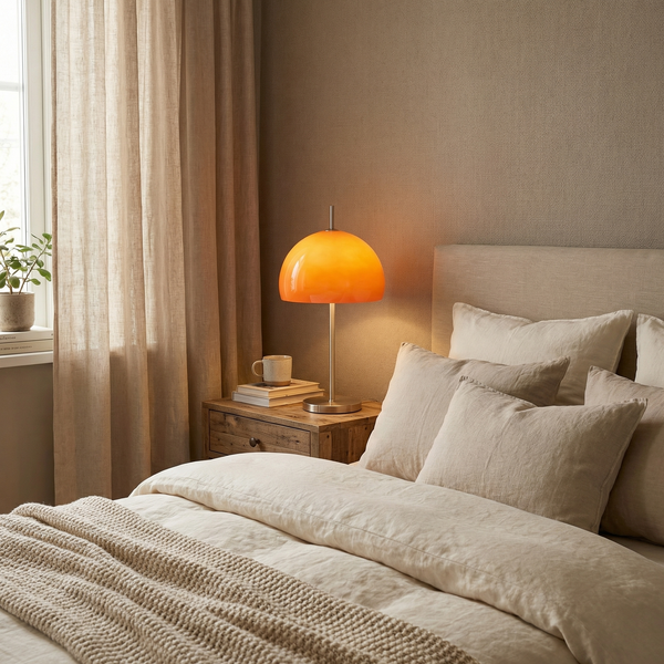 Bauhaus Mushroom Table Lamp – Glass Dome, Warm Ambient Light, Retro-Modern Design