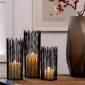 Black Iron Candle Holder with Geometric Design for Desk and Table Decor