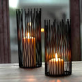 Black Iron Candle Holder with Geometric Design for Desk and Table Decor