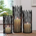 Black Iron Candle Holder with Geometric Design for Desk and Table Decor