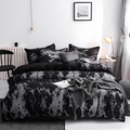 Black Marble Duvet Cover Set – 3-Piece Microfiber Queen Bed Covers with Pillowcases for Modern Bedroom Decor