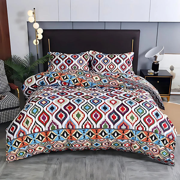 Boho Tribal Print Duvet Cover Set in Cotton-Microfiber Blend for Single and Double Beds – Soft and Stylish Bedding