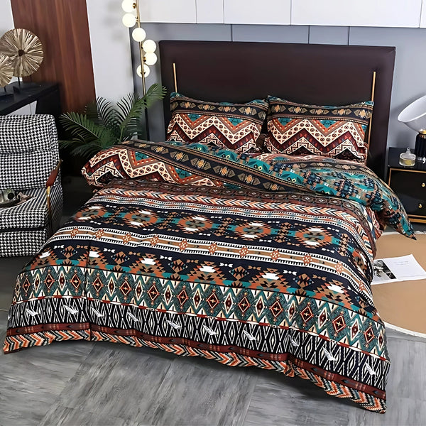 Boho Tribal Print Duvet Cover Set in Cotton-Microfiber Blend for Single and Double Beds – Soft and Stylish Bedding