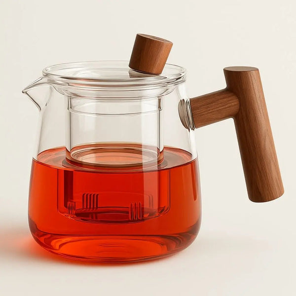 Borosilicate Glass Teapot with Infuser and Wooden Handle – 550 ml Capacity for Loose Tea